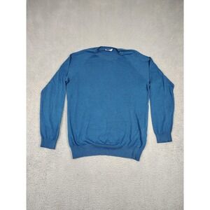 Closed Crewneck Sweater Mens Blue Fine Knit Raglan‎ Pullover Lightweight Wool